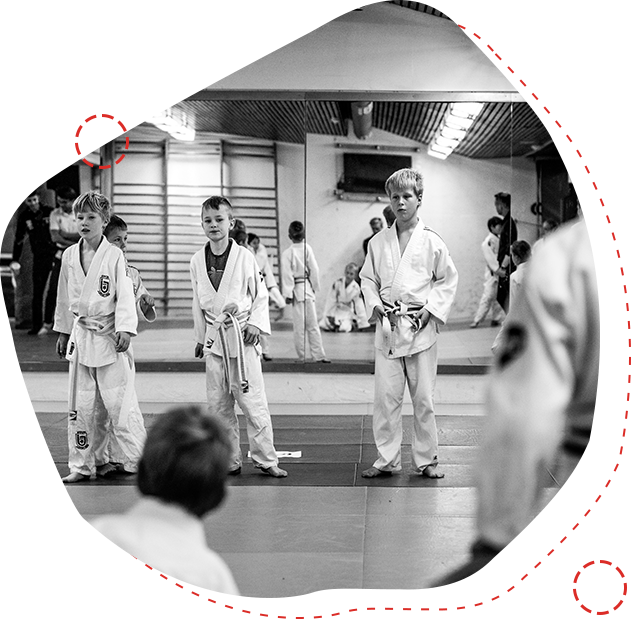 Photo inside a kids karate school.